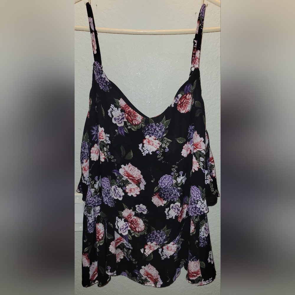 Torrid 2X‎ Handkerchief Cami Black Floral Tank Top